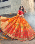 Red- Yellow Color Party Wear Silk Thread Work Lehenga Choli