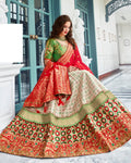 Off White-Green Color Wedding Wear Silk Jari Thread Work Lehenga