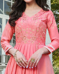 Mesmerising Pink Colored Floral Embroidered Silk Gown