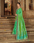 Green Color Two Toned Banarasi Silk Saree with Woven Pallu and Embroidered Border