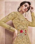 Lemon Yellow Color Wedding Wear Net Semi Stitched Anarkali Gown