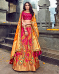 Yellow-Pink Color Traditional Wear Silk Thread Work Lehenga Choli