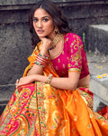 Yellow-Pink Color Traditional Wear Silk Thread Work Lehenga Choli