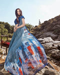 Gray and Blue Color Casual Wear Georgette Printed Saree