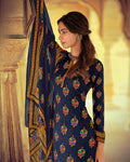 Blue Color Unstitched Self woven Pasmina Printed Winter Pakistani Suits