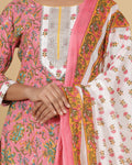 Pink Color Jaipuri Cotton Hand Block Printed Kurta with Pant and Dupatta