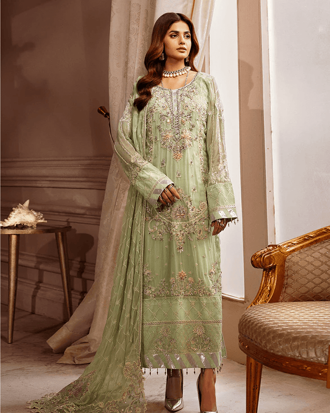 Olive Green Color Georgette Unstitched Pakistani Salwar Kameez Suit