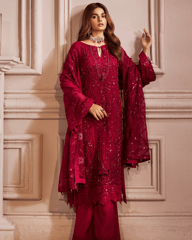 Maroon Color Bridal Wear Georgette Embroidered Unstitched Pakistani Salwar Kameez Suit