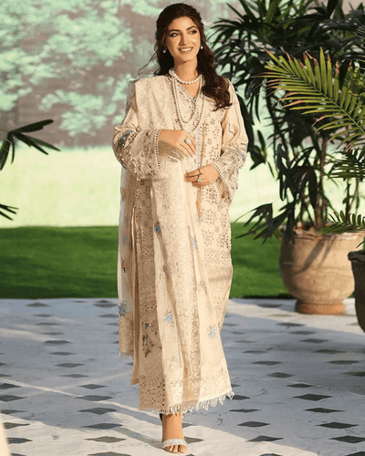 Pakistani Lawn Collection Off White Color Unstitched Cotton Self Embroidery Lawn Suits