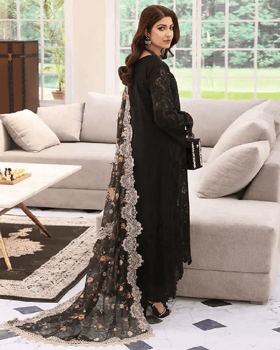 Pakistani Lawn Collection Black Color Unstitched Cotton Self Embroidery Lawn Suits