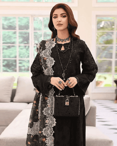 Pakistani Lawn Collection Black Color Unstitched Cotton Self Embroidery Lawn Suits