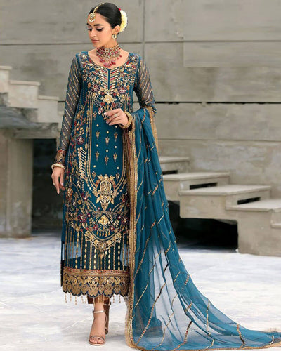 Navy Blue Color Fox Georgette Unstitched Pakistani Salwar Kameez Suit