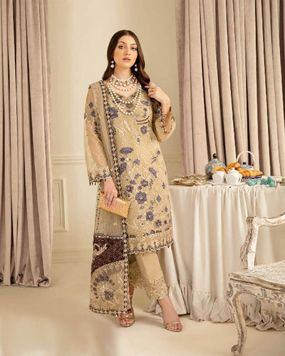 Cream Color Georgette Unstitched Pakistani Salwar Kameez Suit