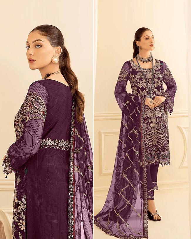 Purple Color Georgette Unstitched Pakistani Salwar Kameez Suit