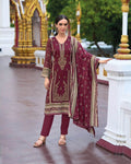 Marron Color Unstitched Cotton Embroidery Work Pakistani Lawn Suits