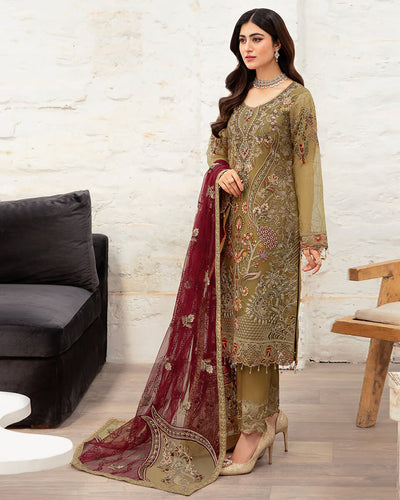 Mustard Yellow Color Georgette Unstitched Pakistani Suits