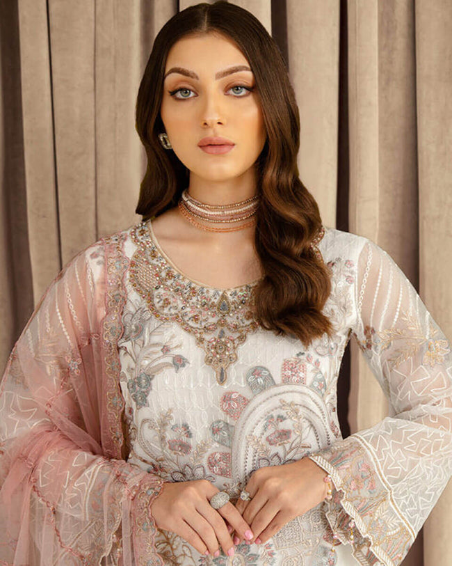 Off White Color Georgette Unstitched Pakistani Salwar Kameez Suit