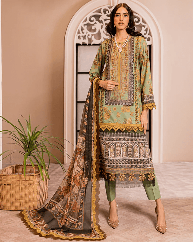 EID LAWN COLLECTION Green Color Unstitched Cotton Printed Lawn Suits