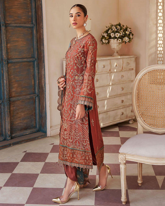 Rust Orange Color Georgette Unstitched Pakistani Salwar Suits