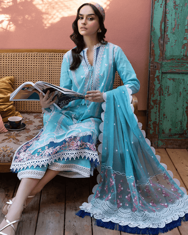 ADAN LIBAAS Sea Green Color Unstitched Cotton Self Embroidery Work Lawn Pakistani Suits