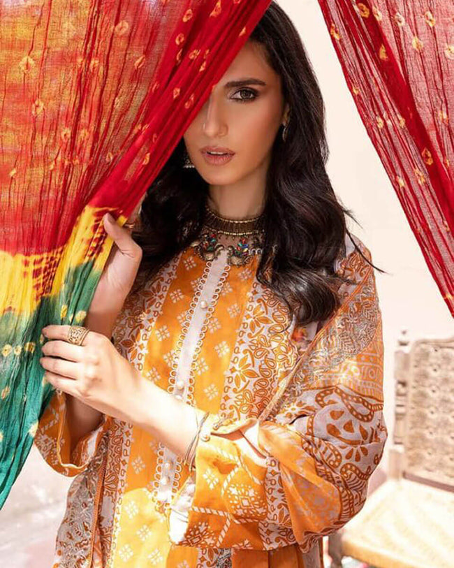 Mustard Color Winter Wear Unstitched Pashmina Printed Pakistani Suits