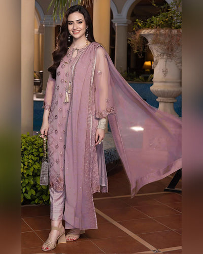 Beige Color Party Wear Georgette Embroidered Unstitched Pakistani Salwar Kameez Suit