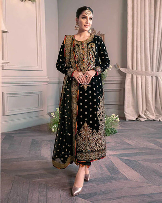 Black Color Party Wear Georgette Heavy Embroidery Unstitched Pakistani Suits