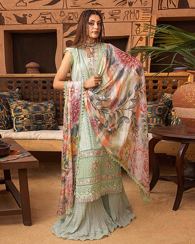 Light Green Color Unstitched Cotton Self Embroidery Work Lawn Pakistani Salwar Suits