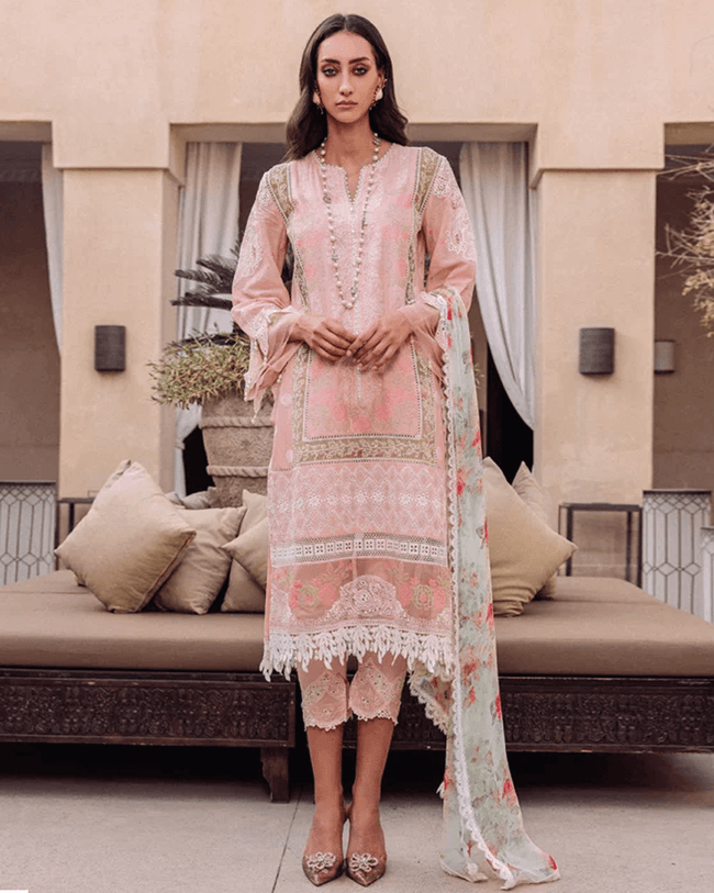Summer Collection Pink Color Casual Wear Unstitched Cotton Lawn Pakistani Salwar Suits
