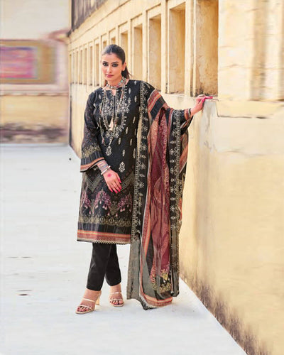 Black Color Pure Cotton Unstitched  Self Embroidery Work  Pakistani Lawn Suits