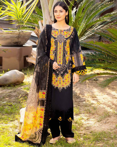 Pakistani Lawn Collection Black Color Unstitched Cotton Printed Lawn Suits