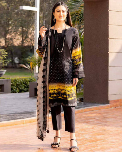 Pakistani Lawn Collection Black Color Unstitched Cotton Printed Lawn Suits