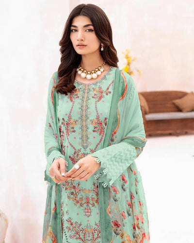 CHEVERON Sea Green Color Unstitched Cotton Self Embroidery Work Printed Lawn Pakistani Suits