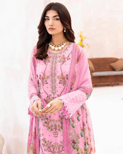 CHEVERON Baby Pink Color Unstitched Cotton Self Embroidery Work Printed Lawn Pakistani Suits