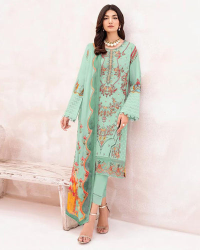 CHEVERON Sea Green Color Unstitched Cotton Self Embroidery Work Printed Lawn Pakistani Suits