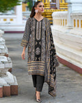 Black Color Unstitched Cotton Printed Pakistani  Lawn Suit