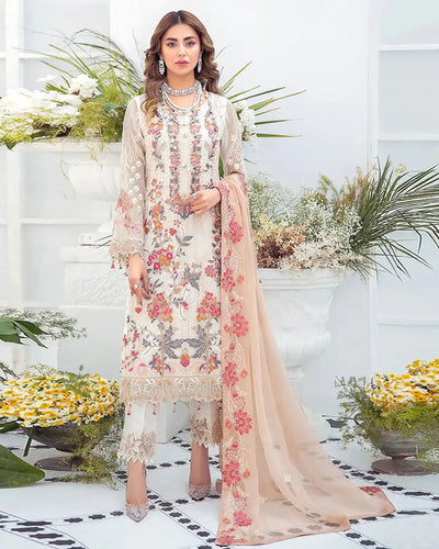 Off White Color  Georgette Unstitched Pakistani Salwar Kameez Suit