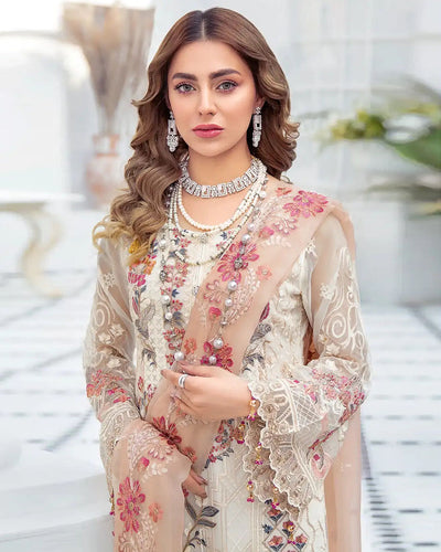 Off White Color  Georgette Unstitched Pakistani Salwar Kameez Suit