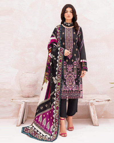 CHEVERON Black Color Unstitched Cotton Self Embroidery Work Printed Lawn Pakistani Suits