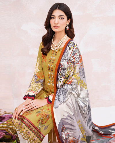CHEVERON Mustard Color Unstitched Cotton Printed Lawn Pakistani Suits