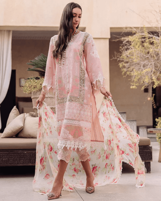 Summer Collection Pink Color Casual Wear Unstitched Cotton Lawn Pakistani Salwar Suits