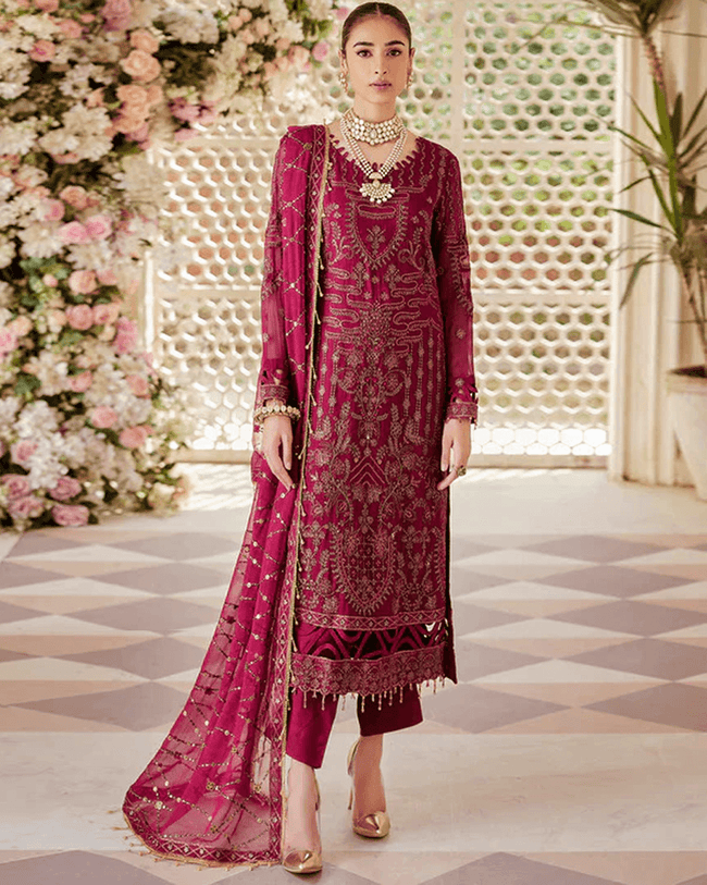Dark Maroon Color Georgette Unstitched Pakistani Salwar Suits