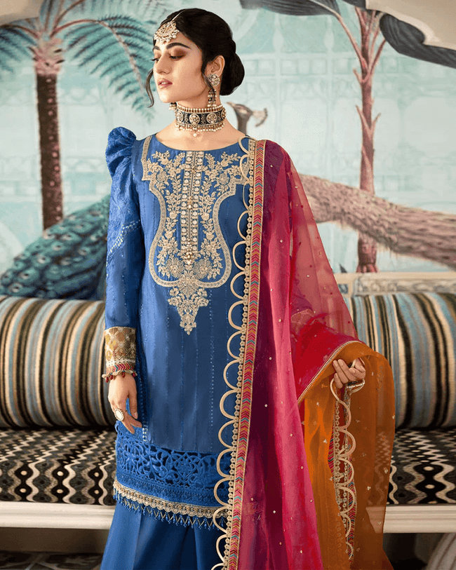 Festive Collection MARIAB Royal Blue Color Party Wear Unstitched Rayon Cotton Lawn Pakistani Salwar Suits