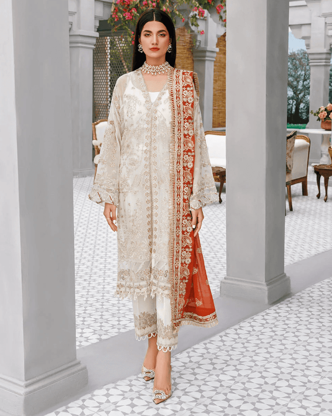 Off White Color Georgette Unstitched Pakistani Salwar Kameez Suit