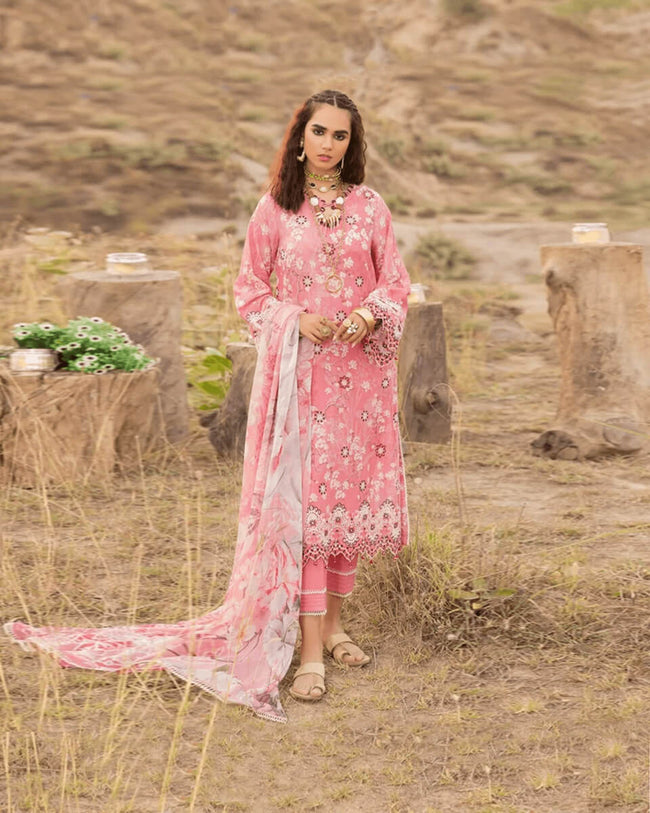Sana Safinaz Dark Peach Color Unstitched Cotton Self Embroidery Work Printed Lawn Pakistani Suits