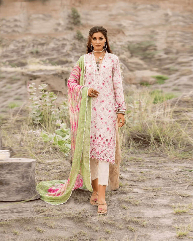 Sana Safinaz Pink and White Color Unstitched Cotton Self Embroidery Work Printed Lawn Pakistani Suits
