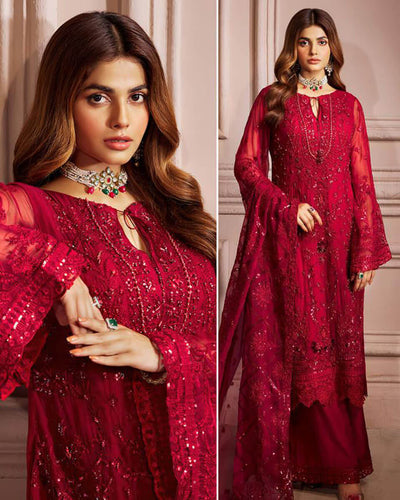 Maroon Color Bridal Wear Georgette Embroidered Unstitched Pakistani Salwar Kameez Suit