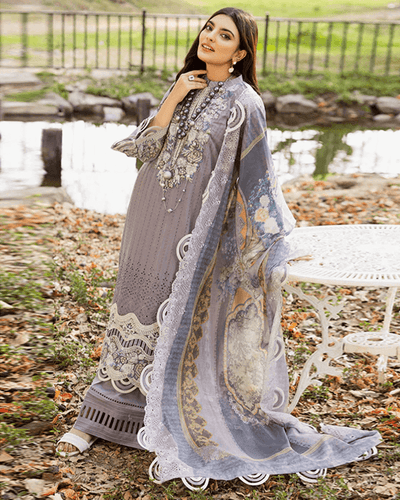 EID COLLECTION Gray Color Unstitched Cotton Self Embroidery Pakistani Lawn Suits