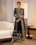 MARIAB Dark Black Color Winter Wear Pure Velvet Unstitched Pakistani Salwar Kameez Suit