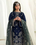 MARIAB Navy Blue Color Bridal Wear Pure Velvet Unstitched Pakistani Salwar Kameez Suit